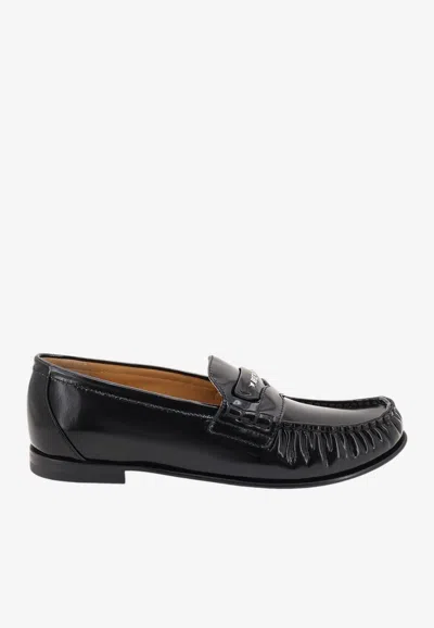 Fendi Scrunch Leather Loafers In Black