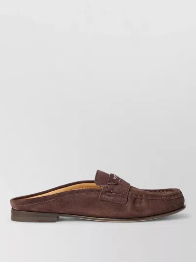 Fendi Leather Logo Band Sandal With Hand-stitched Detailing In Brown