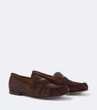 Fendi Penny-loafer Scrunch Aus Veloursleder In Brown