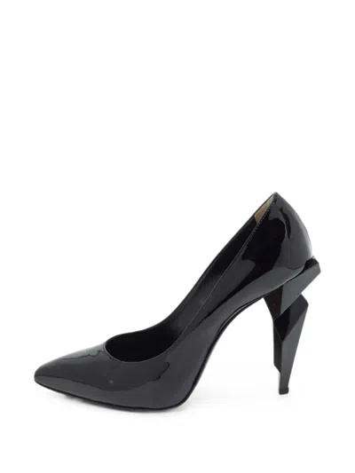 Pre-owned Fendi Sculptural-heel Patent Leather Pumps In Black