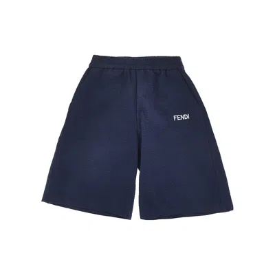 Fendi Seersucker Bermuda Shorts With Logo Kids In Blue
