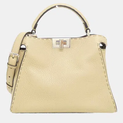 Pre-owned Fendi Selerria Peekaboo Essential Handbag In Sand