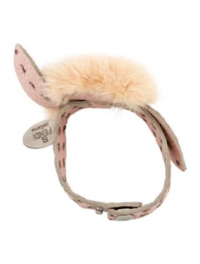 Pre-owned Fendi Sellaria Leather Hair Tie In Pink