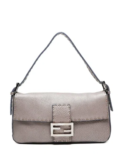 Pre-owned Fendi Selleria Baguette Leather Shoulder Bag In Brown