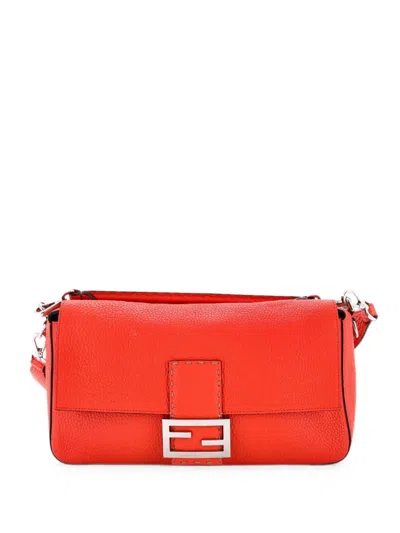 Pre-owned Fendi Selleria Baguette Nm Bag Leather Large Shoulder Bag In Red