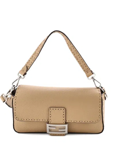 Pre-owned Fendi Selleria Baguette Nm Bag Leather Medium Shoulder Bag In Brown