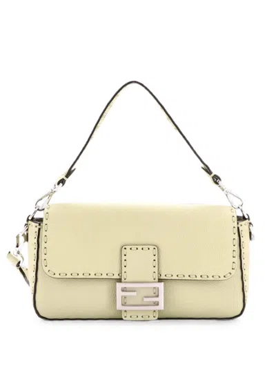 Pre-owned Fendi Selleria Baguette Nm Bag Leather Medium Shoulder Bag In Green