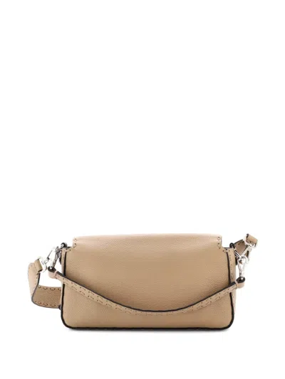 Pre-owned Fendi Selleria Baguette Nm Bag Leather Medium Shoulder Bag In Neutral