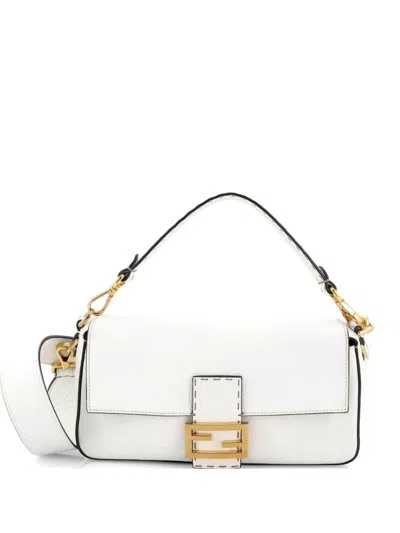 Pre-owned Fendi Selleria Baguette Nm Bag Leather Medium Shoulder Bag In White