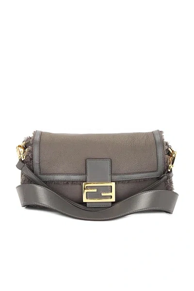 Pre-owned Fendi Selleria Baguette Shoulder Bag In Gray