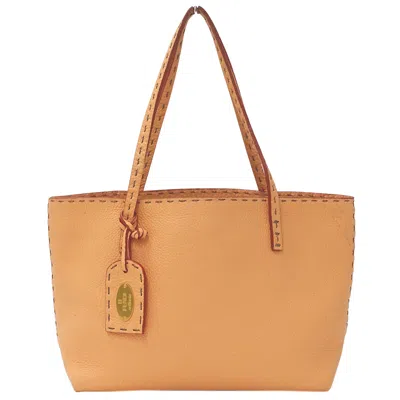 Pre-owned Fendi Selleria Beige Black Leather Handbag Pouch Tote Bag () In Multi