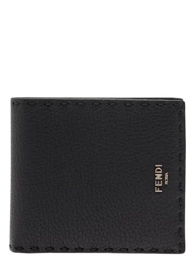FENDI FENDI MEN 'SELLERIA' BLACK BIFOLD WALLET WITH FENDI LETTERING IN LEATHER MAN