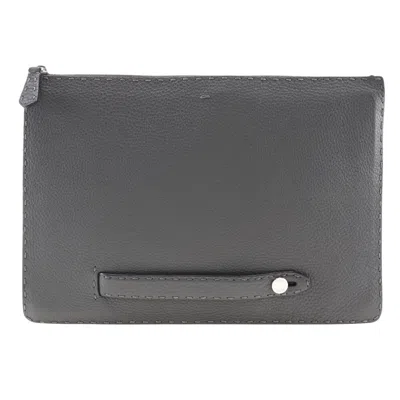 Pre-owned Fendi Selleria Grey Leather Clutch Bag () In Black