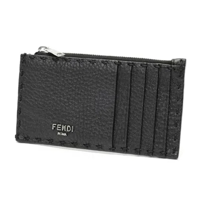 Pre-owned Fendi Selleria Black Leather Coin Purse/coin Case ()
