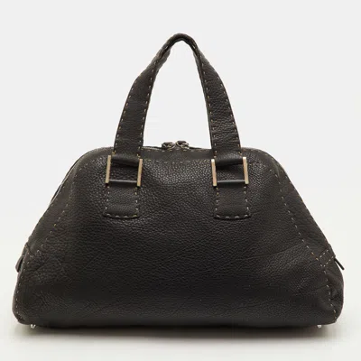 Pre-owned Fendi Selleria Black Leather Dome Satchel