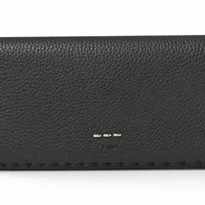 Pre-owned Fendi Selleria Black Leather Long Wallet (bi-fold) ()