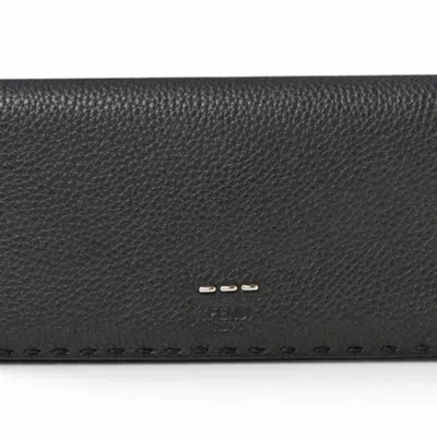 Pre-owned Fendi Selleria Black Leather Long Wallet (bi-fold) ()