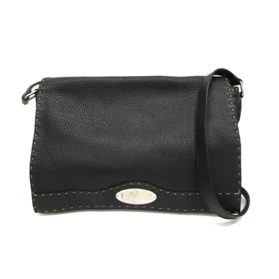 Pre-owned Fendi Selleria Black Leather Messenger Bag Shoulder Bag ()