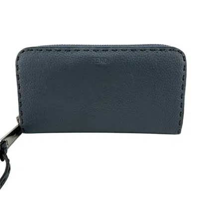 Pre-owned Fendi Selleria Blue Leather Long Wallet (bi-fold) ()