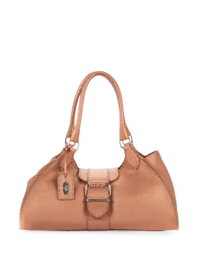 Pre-owned Fendi Selleria Buckle Shoulder Bag In Neutral