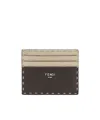 Fendi Brown Selleria Card Holder With 100 Hand-sewn Topstitches In Black