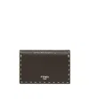 Fendi Men Dark Brown Leather Selleria Card Holder In Brown