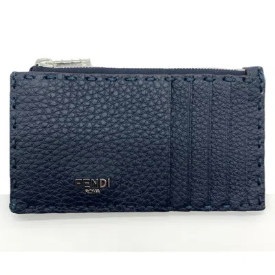 Pre-owned Fendi Selleria Dark Blue Dark Red Leather Coin Purse/coin Case ()