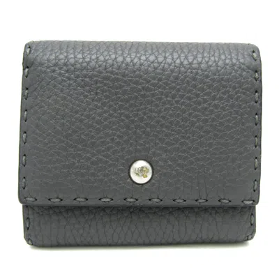 Pre-owned Fendi Selleria Dark Gray Leather Wallet (bi-fold) ()