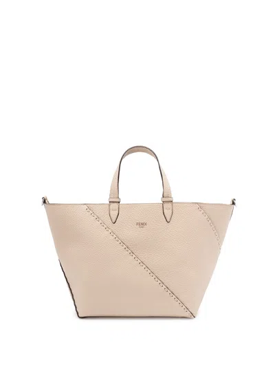 Fendi `selleria Diag` Small Shopper In Beige