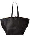Fendi Selleria Diagonal Leather Shopper Tote In Black