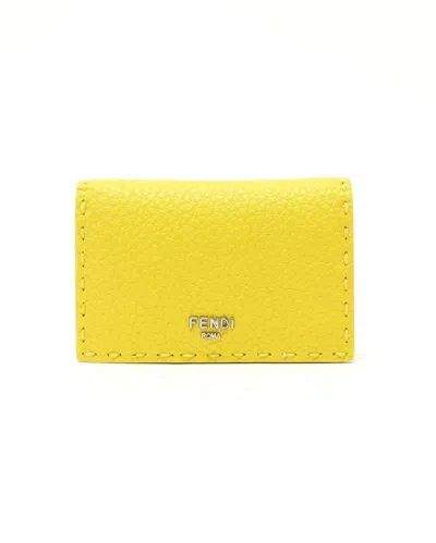 Pre-owned Fendi Selleria Flap Card Holder In Yellow