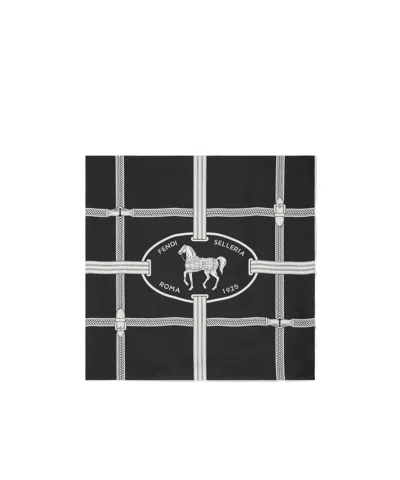 Fendi Selleria Foulard Black Printed Silk Foulard In Red