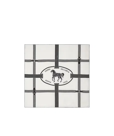 Fendi Selleria Foulard Ivory Printed Silk Foulard In Multi