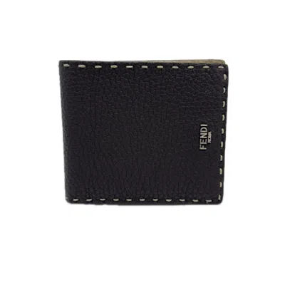Pre-owned Fendi Selleria Gray Beige Leather Bill Wallet (bi-fold) ()