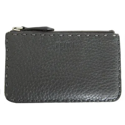 Pre-owned Fendi Selleria Gray Leather Coin Purse/coin Case ()