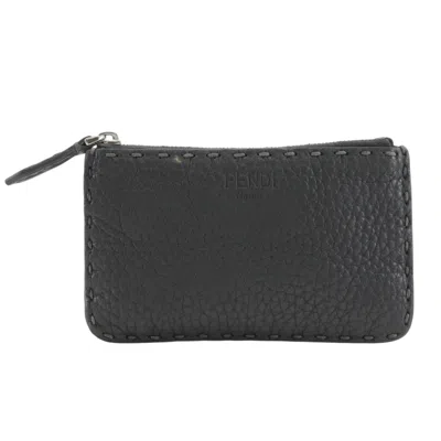 Pre-owned Fendi Selleria Gray Leather Coin Purse/coin Case ()