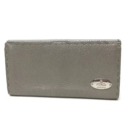 Pre-owned Fendi Selleria Gray Leather Long Wallet (bi-fold) ()