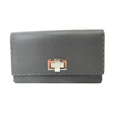 Pre-owned Fendi Selleria Gray Leather Wallet (bi-fold) ()