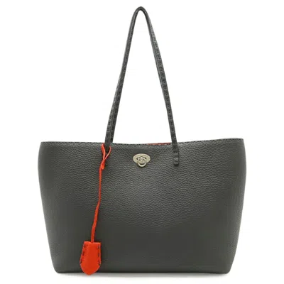 Pre-owned Fendi Selleria Gray Red Color Leather Shoulder Bag Tote Bag ()