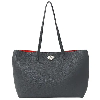 Pre-owned Fendi Selleria Gray Red Color Leather Tote Bag ()