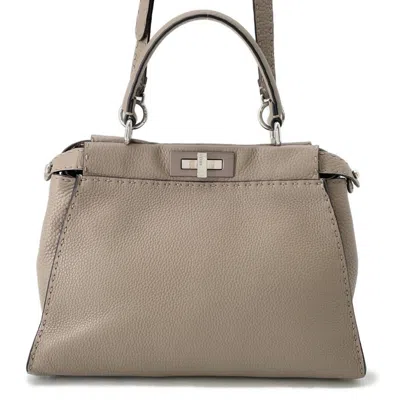 Pre-owned Fendi Selleria Grayish Leather Handbag Shoulder Bag ()