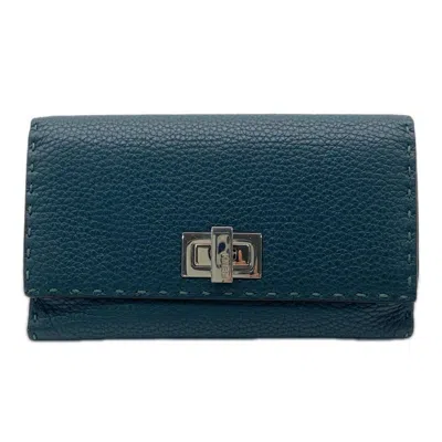 Pre-owned Fendi Selleria Green Leather Long Wallet (bi-fold) ()