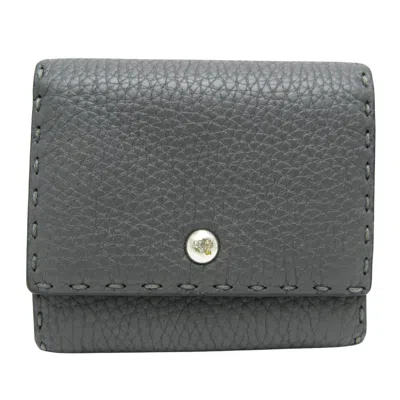 Pre-owned Fendi Selleria Grey Leather Wallet  ()