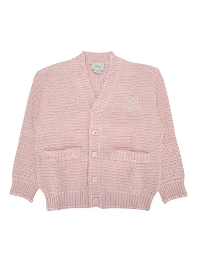 Fendi Kids' Selleria Knit Cardigan In Pink