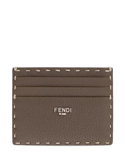 Fendi Selleria Leather Card Holder In Brown