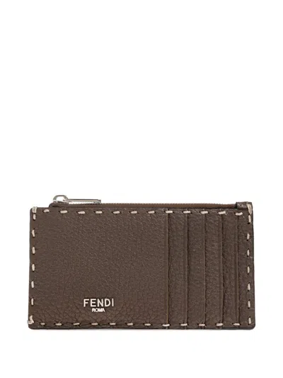 Fendi Selleria Leather Card Holder In White