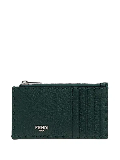 Fendi Selleria Leather Cardholder In Green
