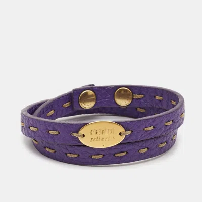 Pre-owned Fendi Selleria Leather Gold Tone Bracelet