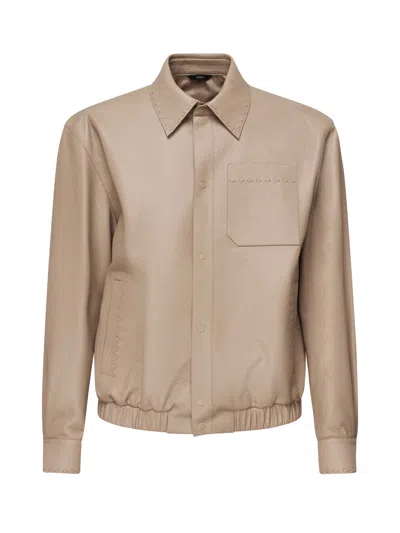 Fendi Selleria Leather Jacket In Orange