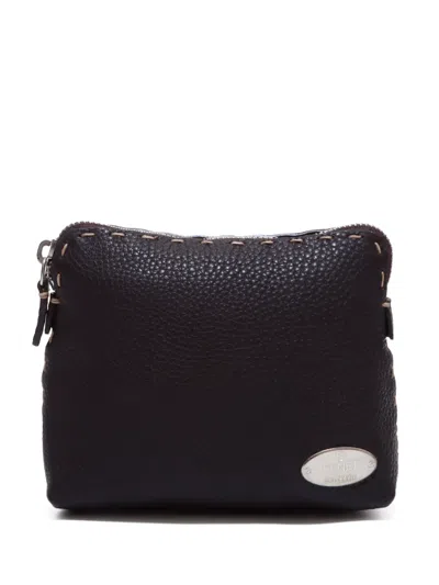 Pre-owned Fendi Selleria Leather Pouch In Black